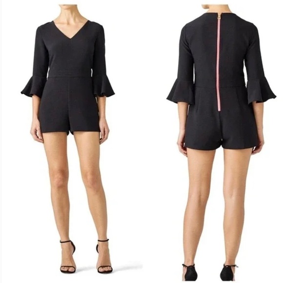 Sail To Sable STS Woman’s Size 4  Black Romper 3/4 Bell Sleeves Preppy - Picture 1 of 8